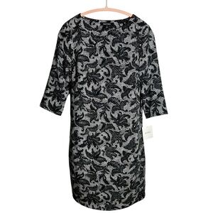 Ellen Tracy Black & White Floral Lace Print 3/4 Sleeve Dress Size 2 NWT